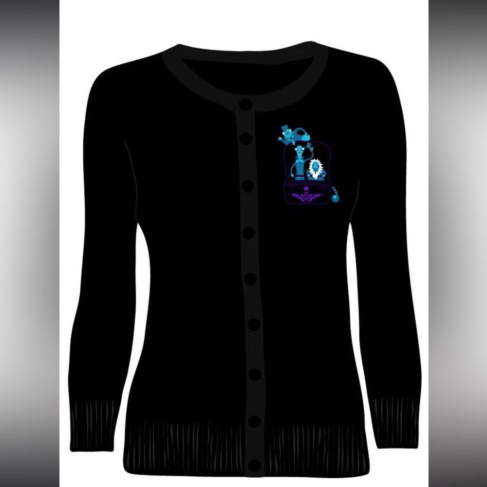 Haunted Hitchhikers Embroidered Cardigan in Black, Sizes Small or Large, NWT New - Picture 4 of 4